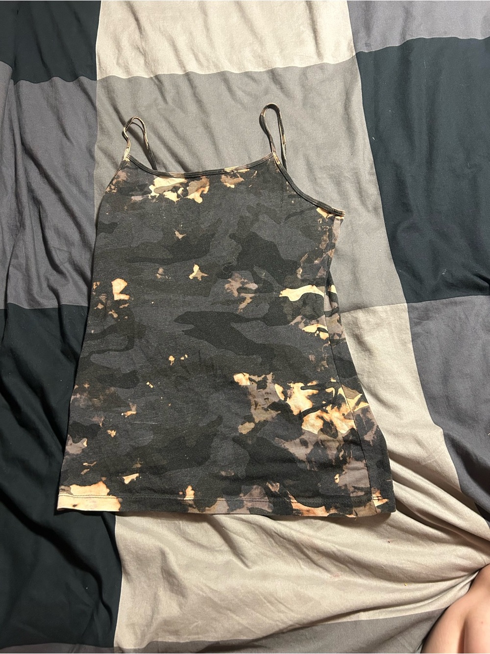 Women's Black Bleach-Dyed Camo Cami Tank Top
